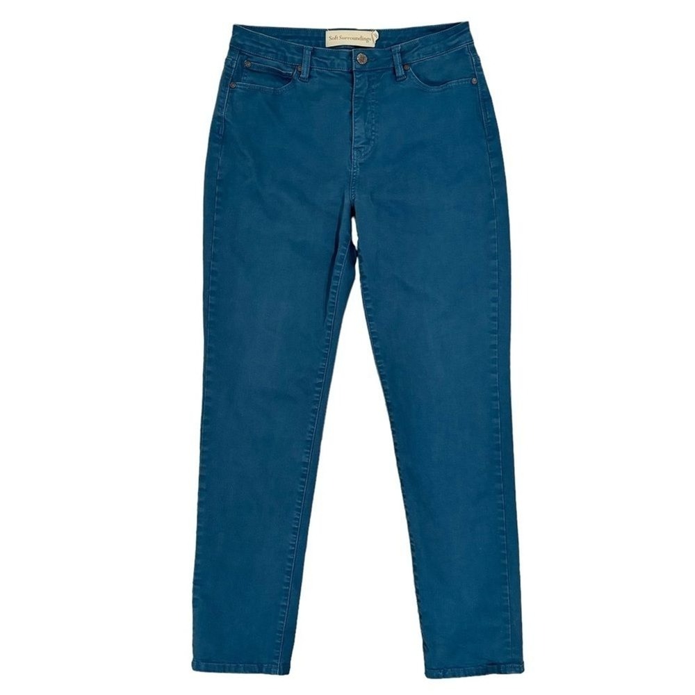Soft Surroundings High Rise Slim Jeans Womens‎ 8 Tall Teal Blue Coastal Stretch